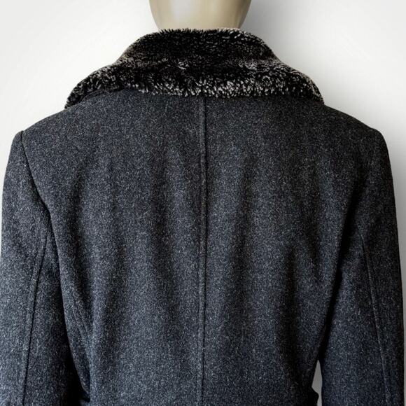 Collection By Gallery Wool Blend Zip Up Peacoat Faux Fur Collar Size L Dark Gray - Picture 10 of 16